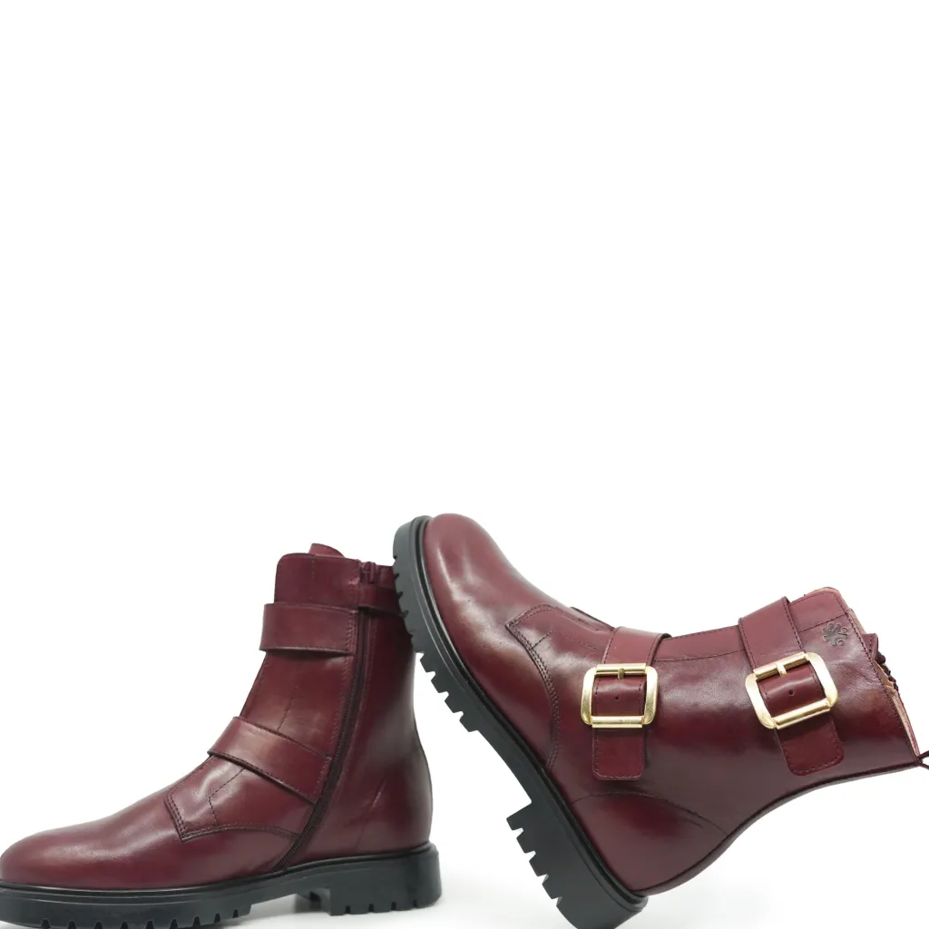 Acebos Burgundy Buckles Leather Boot Online