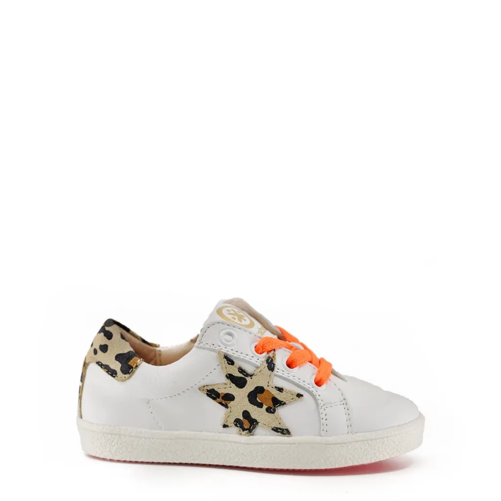 Acebos White and Orange Leopard Lace Sneaker Clearance