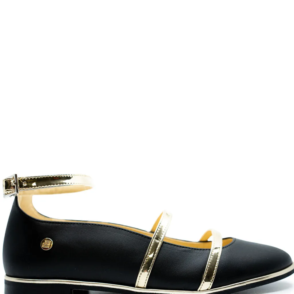 Andanines Black Double Strap Ballet Flat Outlet