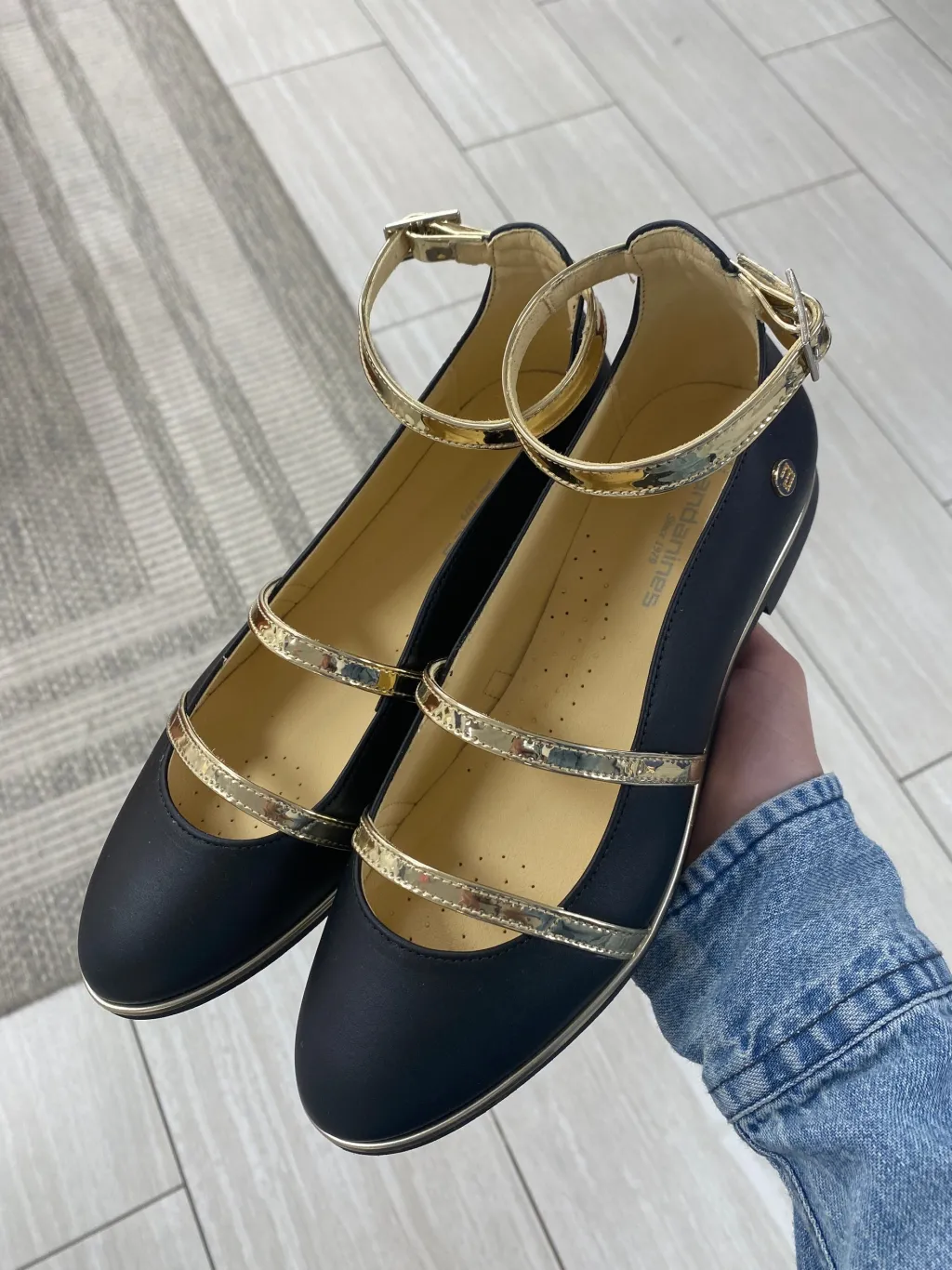 Andanines Black Double Strap Ballet Flat Outlet