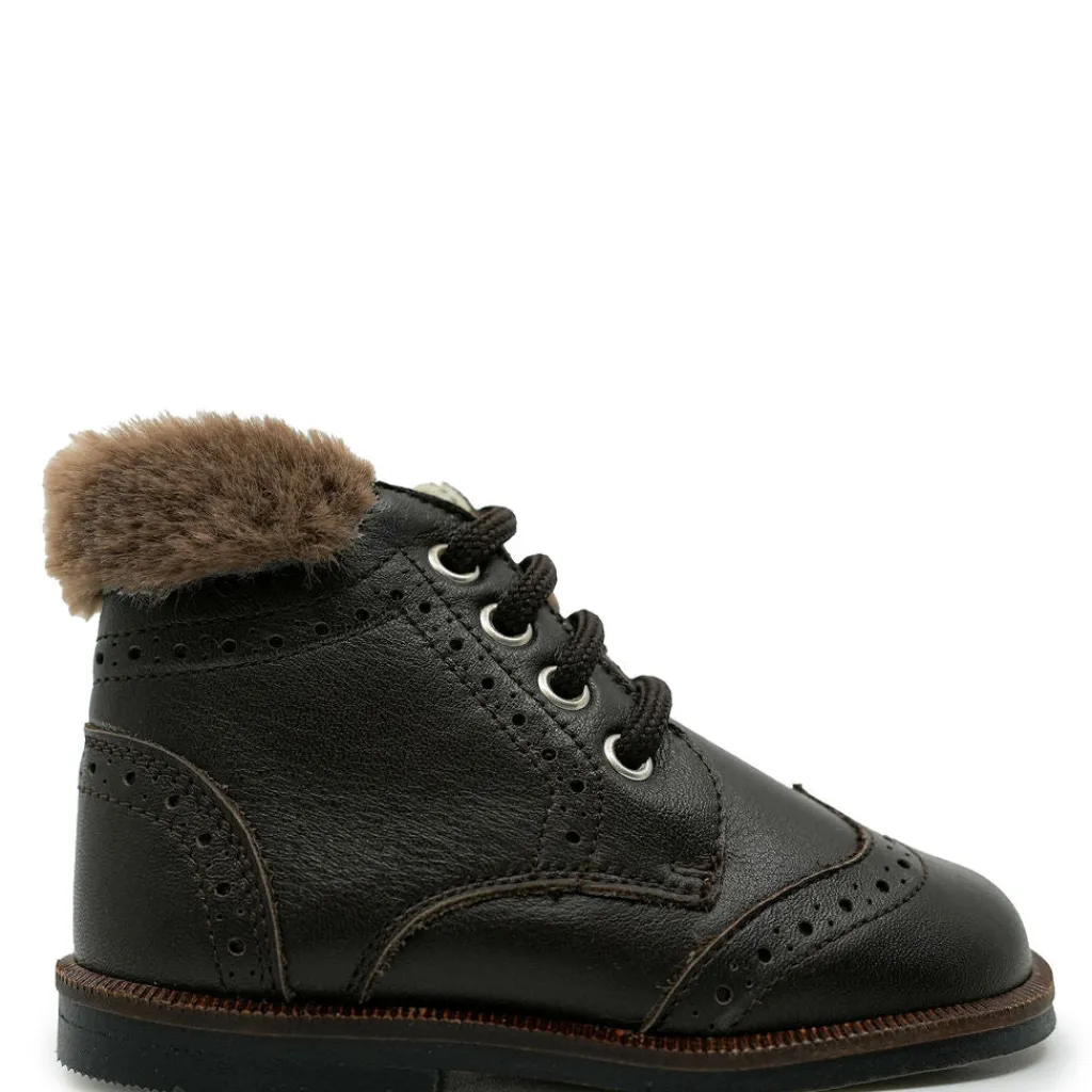 Andanines Brown Fur Trim Baby Bootie Fashion