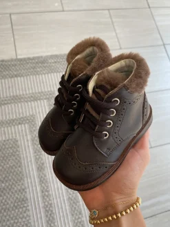 Andanines Brown Fur Trim Baby Bootie Fashion