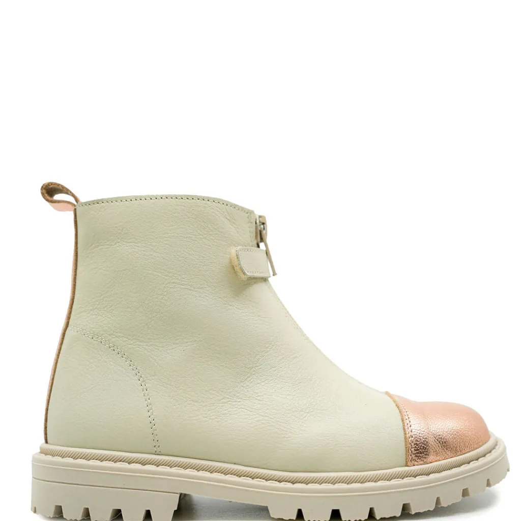 Andanines Cream and Rose Gold Zipper Boot Sale