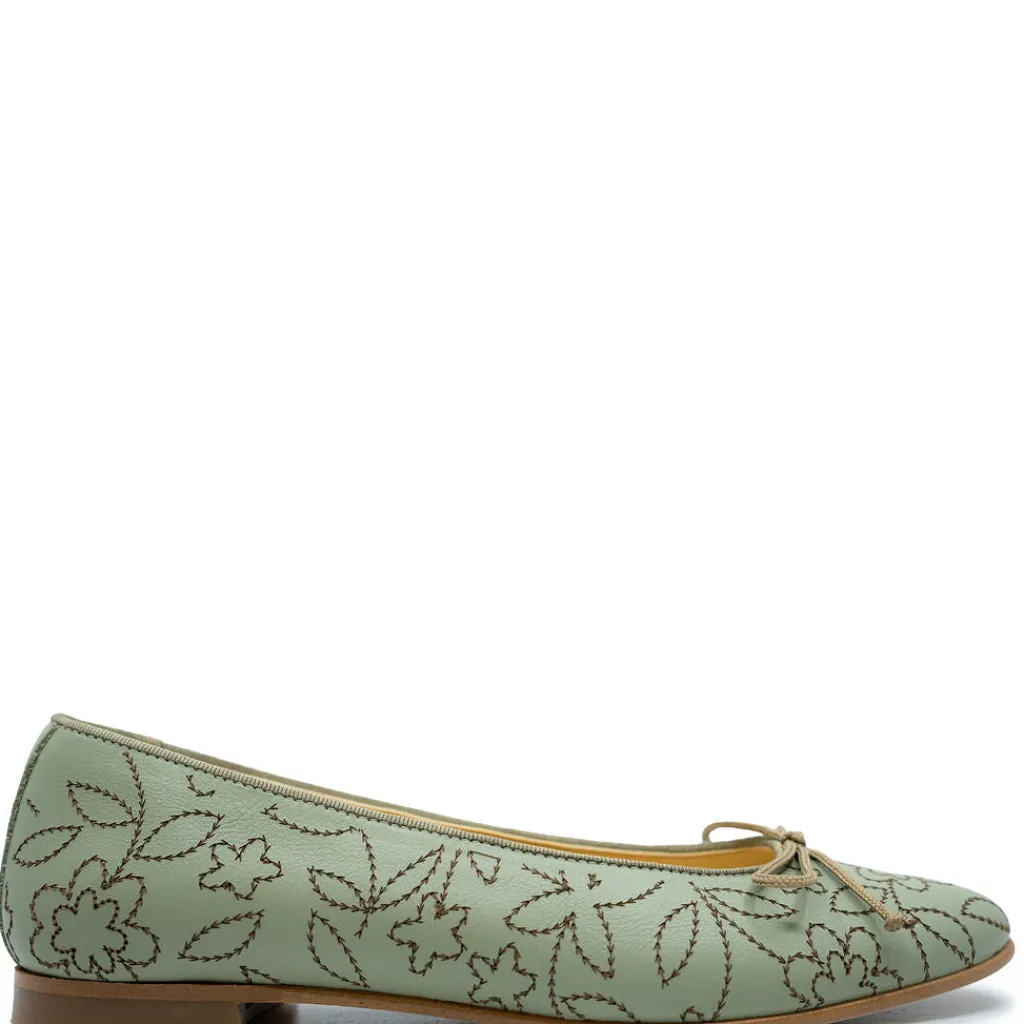 Andanines Mint Embroidered floral Ballet Flat New