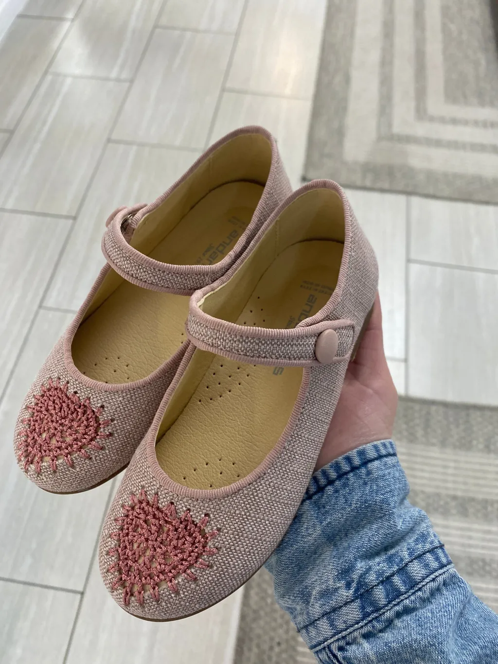 Andanines Pink Crochet Heart Mary Jane Online