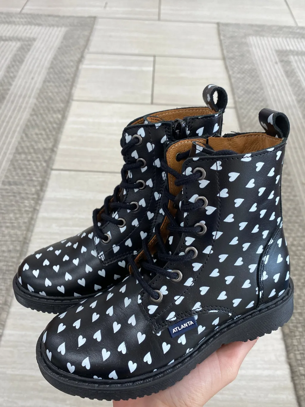 Atlanta Mocassin Black and White Heart Boot Clearance