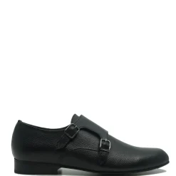 Atlanta Mocassin Black Pebbled Double Monk Dress Shoe Fashion