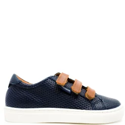 Atlanta Mocassin Brown and Blue Stamped Velcro Sneaker New