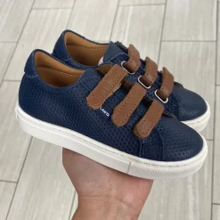Atlanta Mocassin Brown and Blue Stamped Velcro Sneaker New