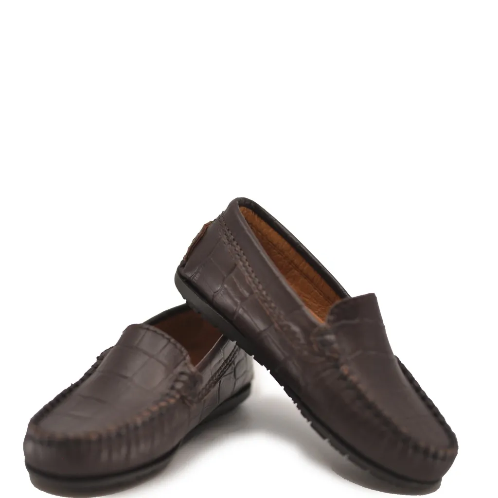 Atlanta Mocassin Dark Brown Croc Loafer Clearance