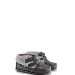 Atlanta Mocassin Gray Weave and Fur Baby Bootie New