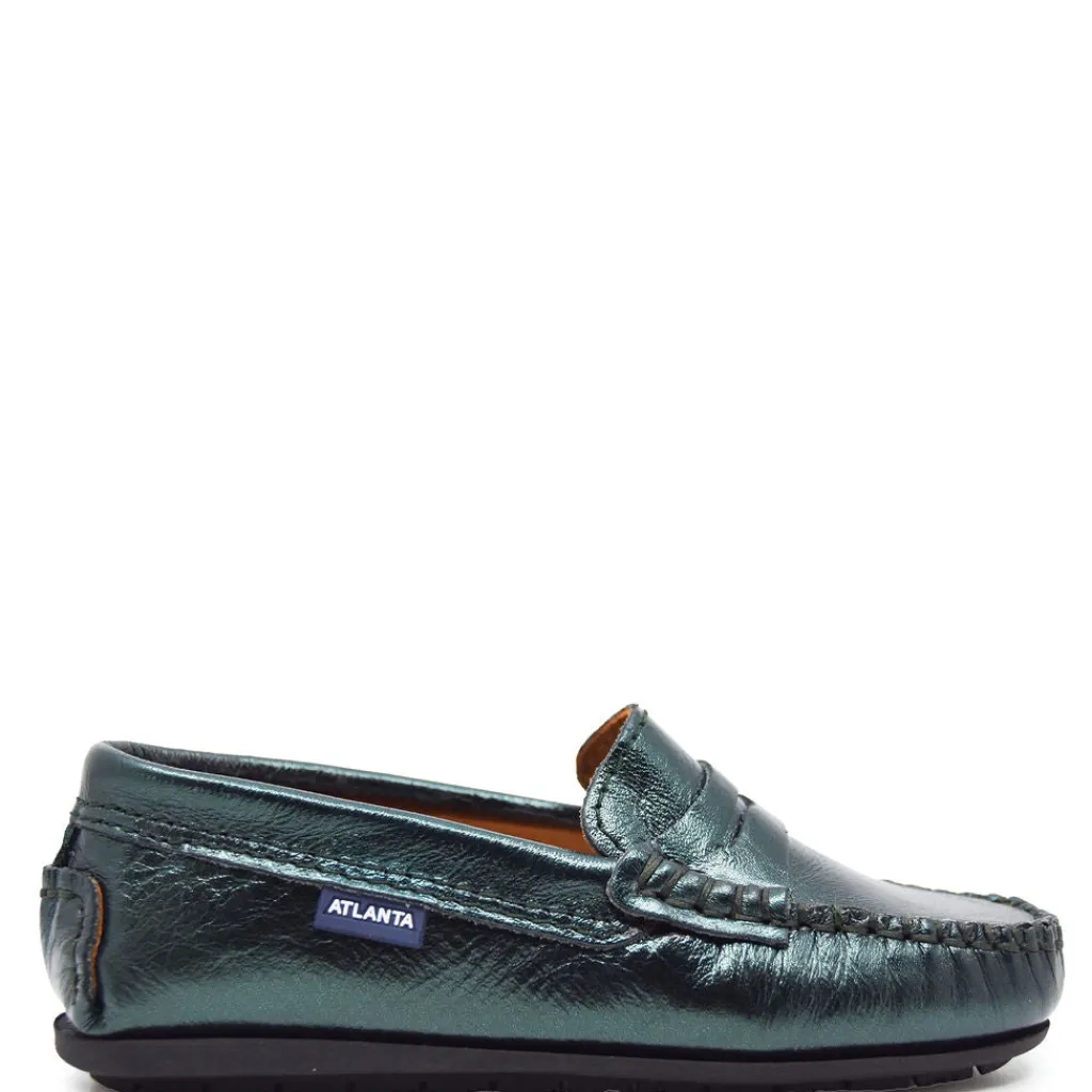 Atlanta Mocassin Green Metallic Penny Loafer Discount