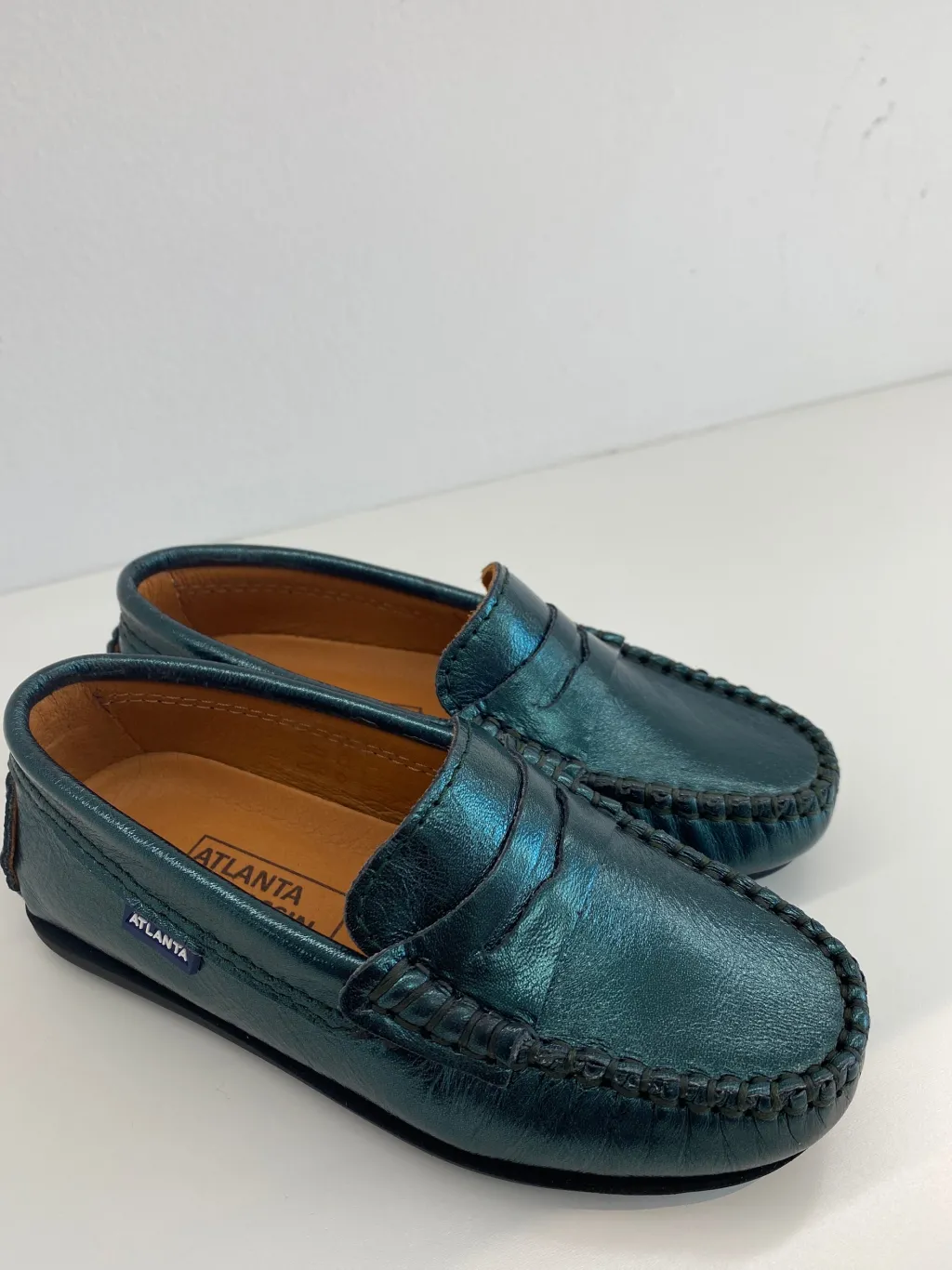 Atlanta Mocassin Green Metallic Penny Loafer Discount