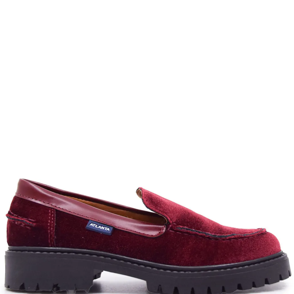 Atlanta Mocassin Maroon Velvet Chunky Loafer Online