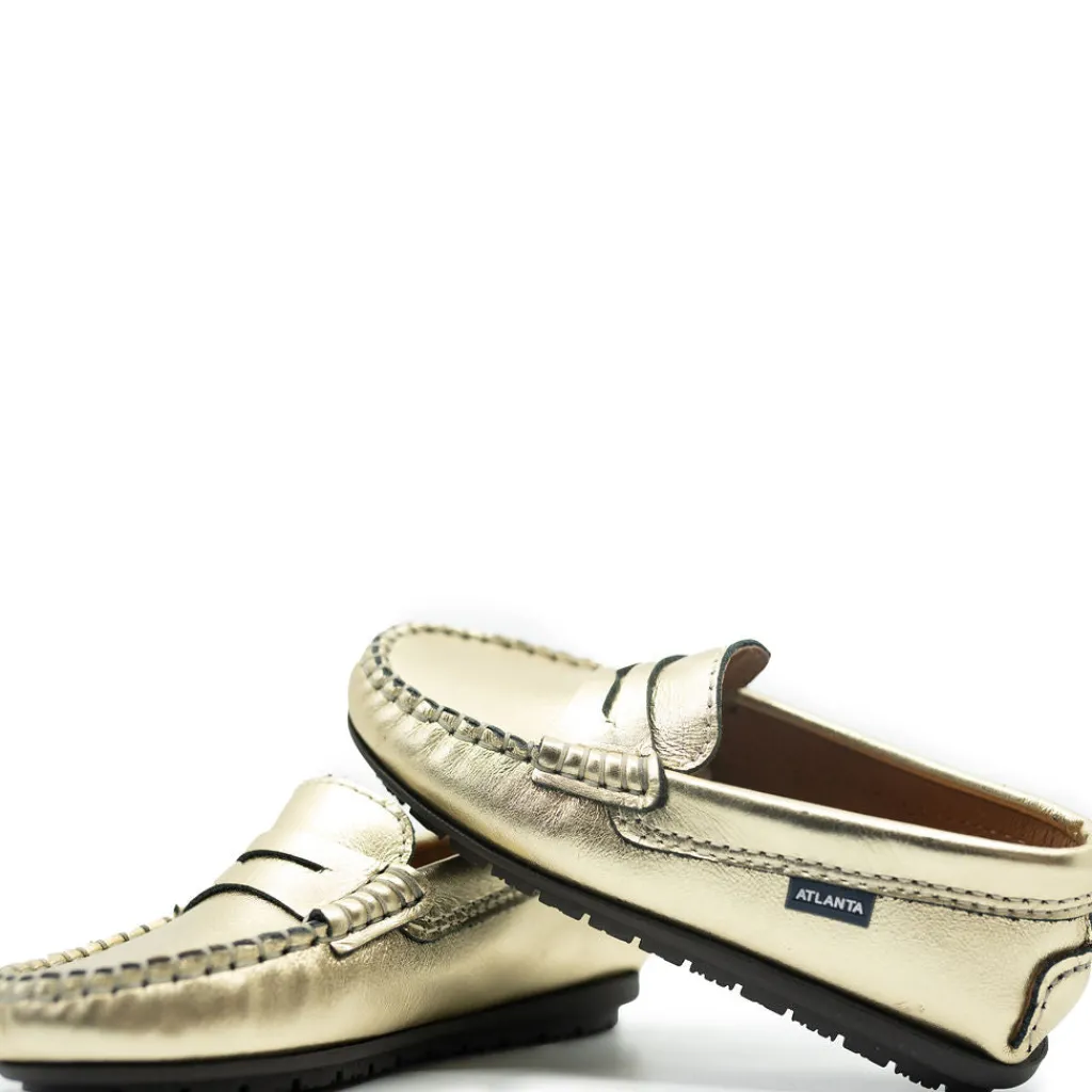 Atlanta Mocassin Metallic Gold Penny Loafer Discount