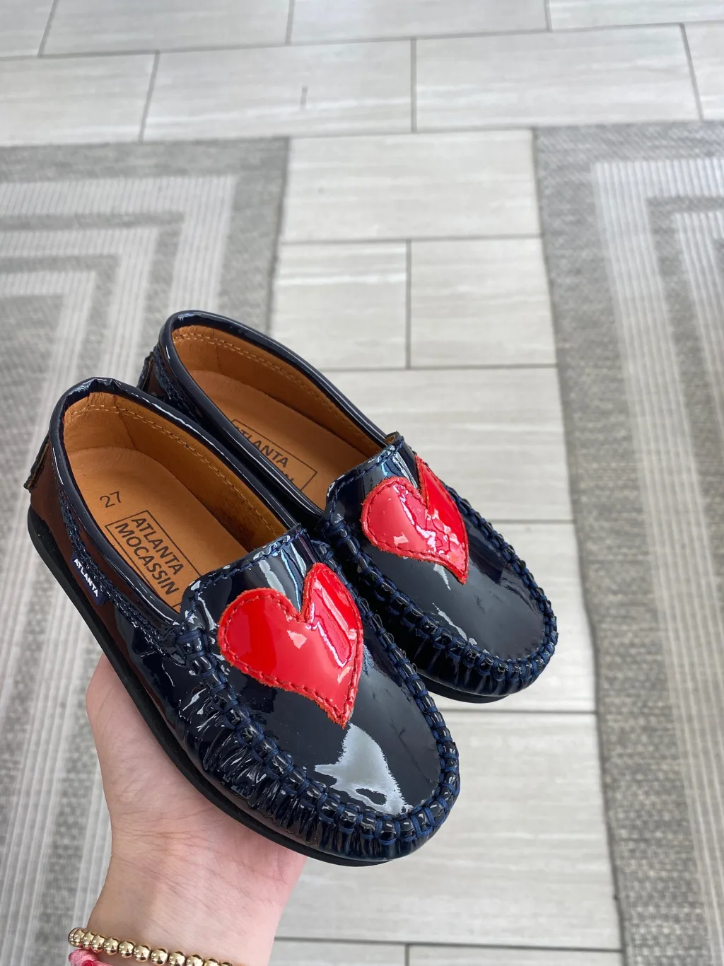 Atlanta Mocassin Navy and Red Patent Heart Loafer Sale