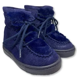 Atlanta Mocassin Navy Fur Lace Boot New