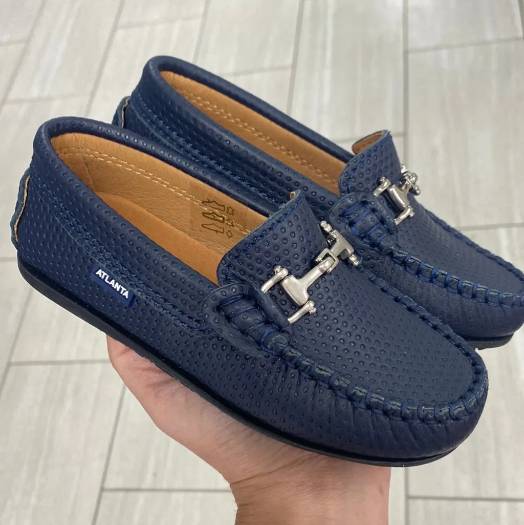 Atlanta Mocassin Navy Pressed Buckle Loafer Discount