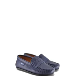 Atlanta Mocassin Navy Textured Leather Penny Loafer New
