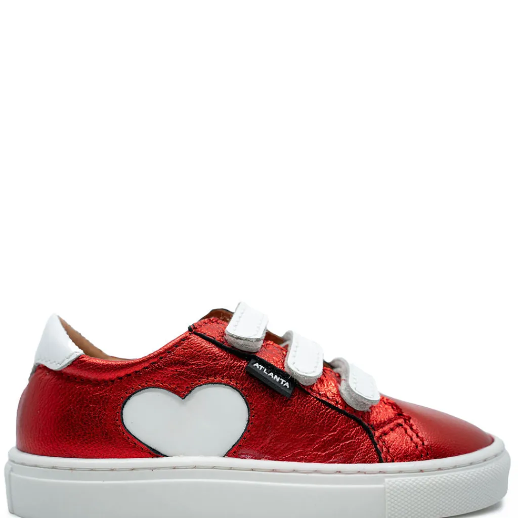 Atlanta Mocassin Red Metallic Heart Velcro Sneaker New