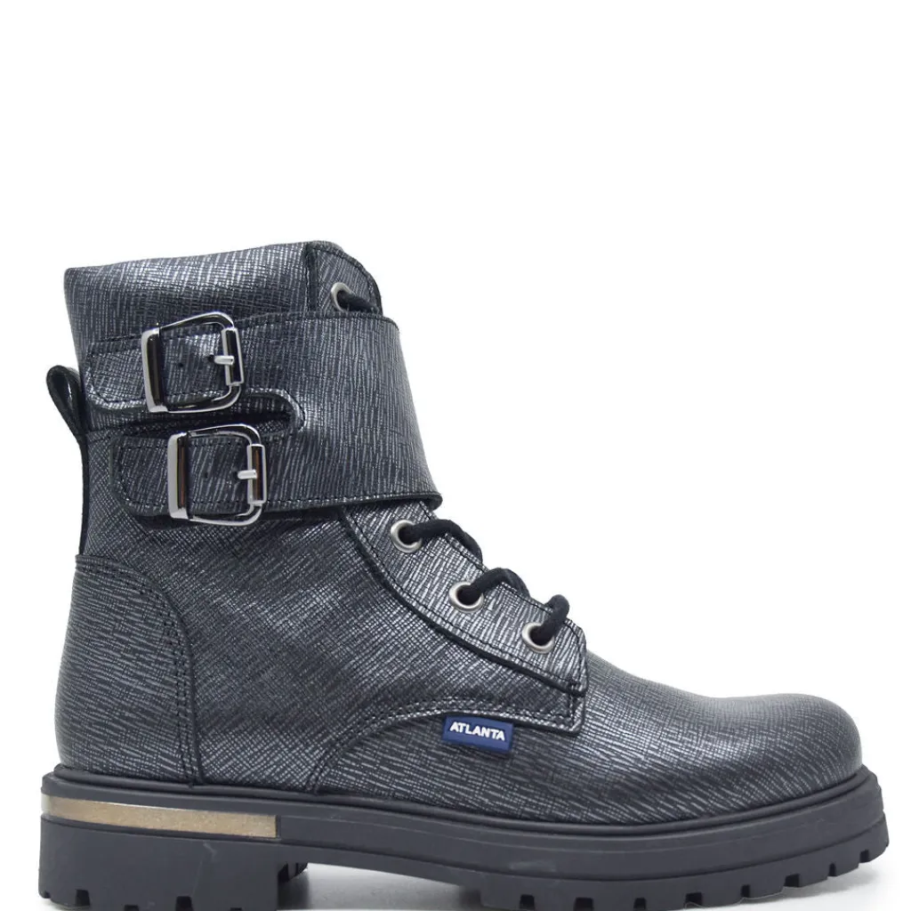 Atlanta Mocassin Saffiano Black Buckle Boot Hot