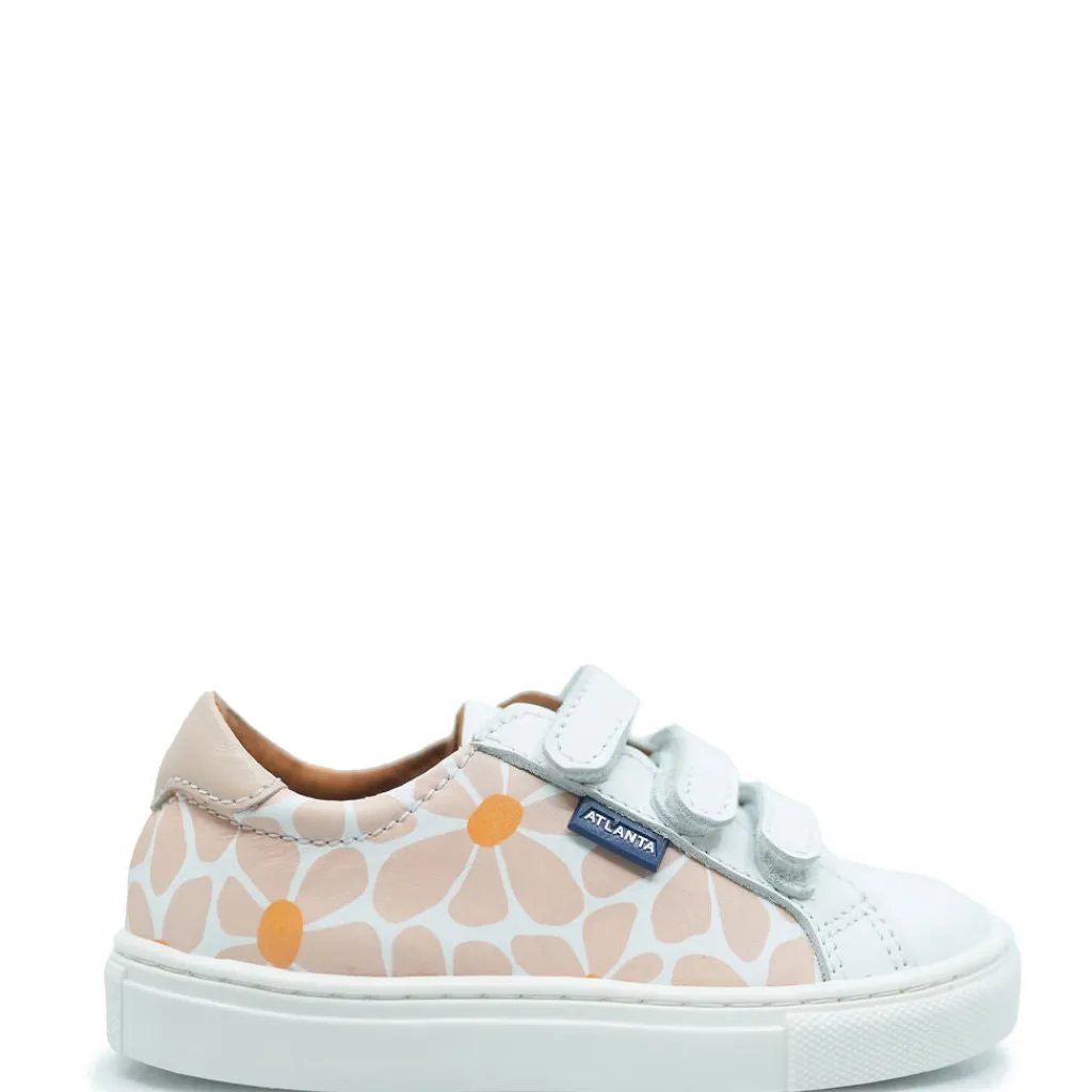 Atlanta Mocassin Salmon Flower Print Velcro Sneaker Clearance