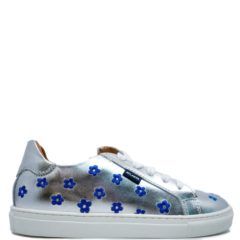 Atlanta Mocassin Silver and Blue Flower Sneaker Sale