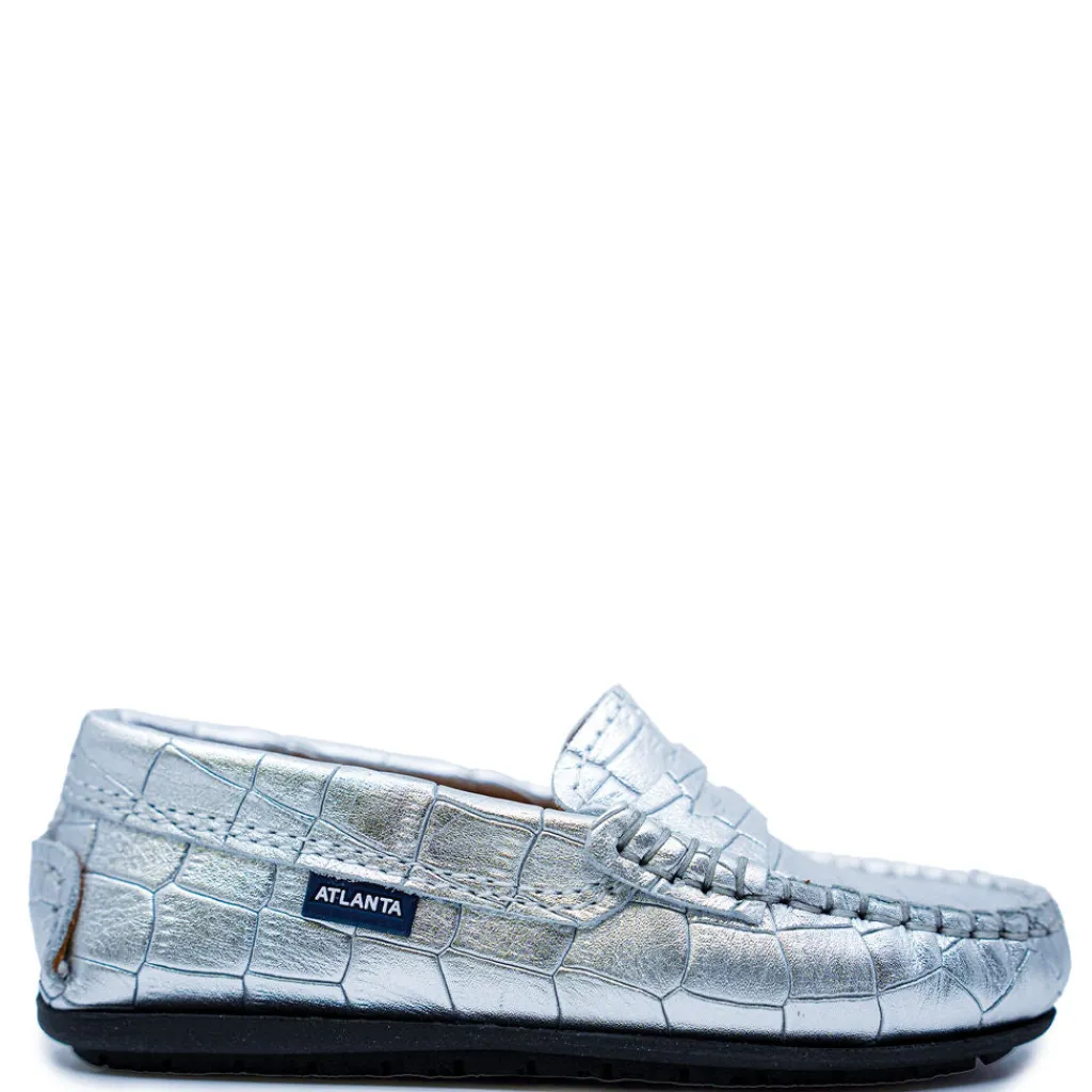 Atlanta Mocassin Silver Croc Penny Loafer Fashion