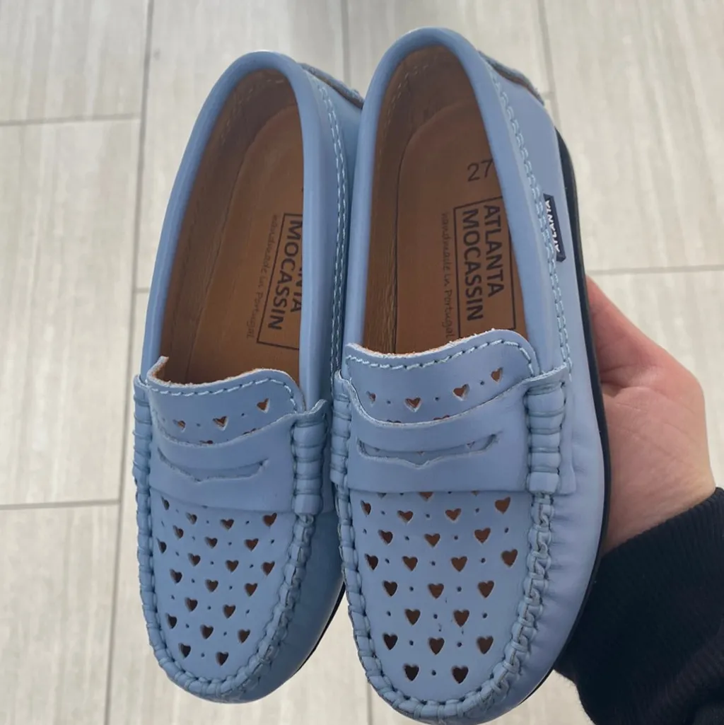 Atlanta Mocassin Sky Blue Heart Cutout Penny Loafer Sale