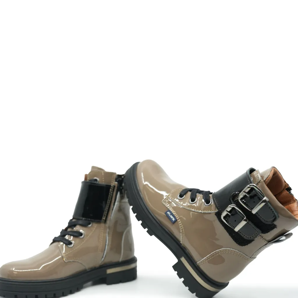 Atlanta Mocassin Toffee Patent Buckle Boot Sale