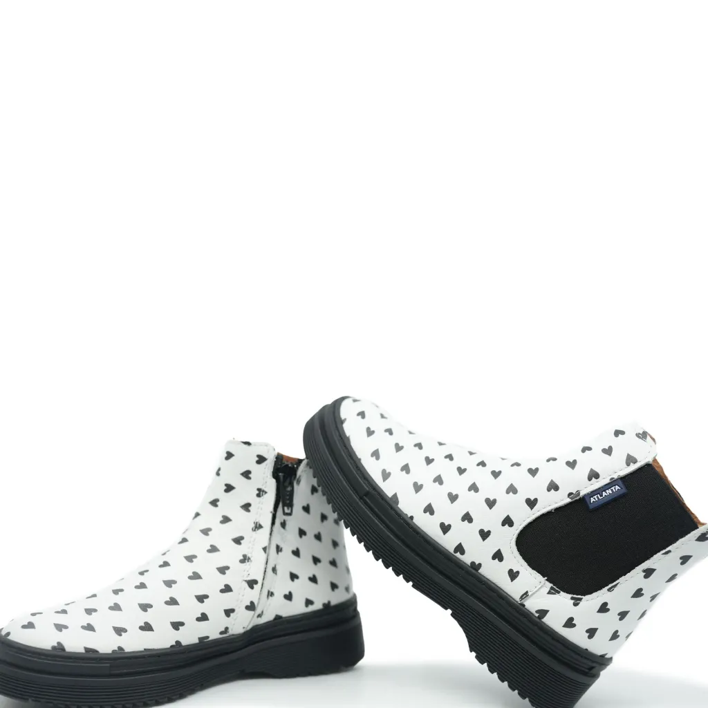 Atlanta Mocassin White and Black Hearts Elastic Bootie Discount