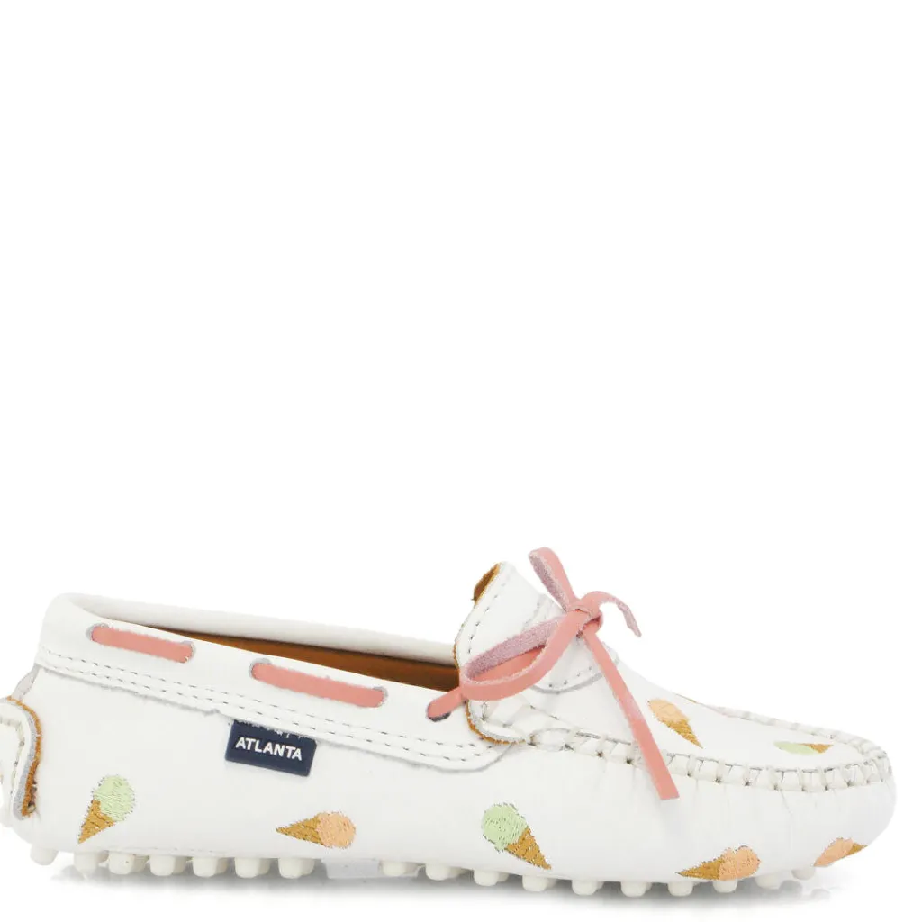 Atlanta Mocassin White Ice Cream Printed Bow Loafer Fashion
