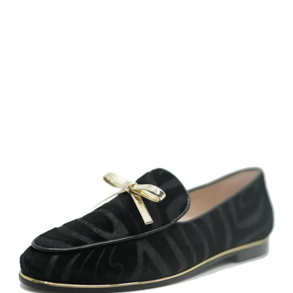 Beberlis Black and Gold Zebra Bow Loafer Discount