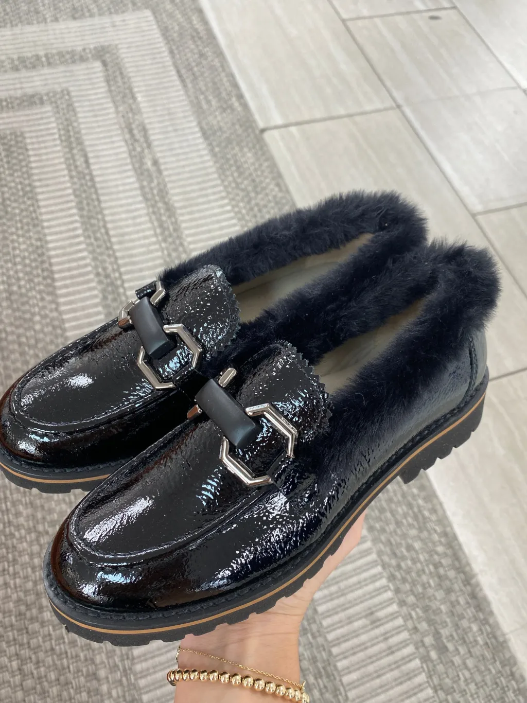 Beberlis Black Patent Fur Chunky Loafer Online