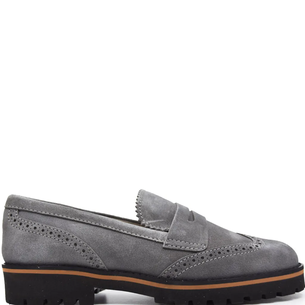 Beberlis Gray Suede Scalloped Chunky Loafer Online