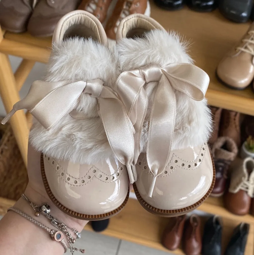 Beberlis Pale Pink Fur Wingtip Baby Bootie Sale