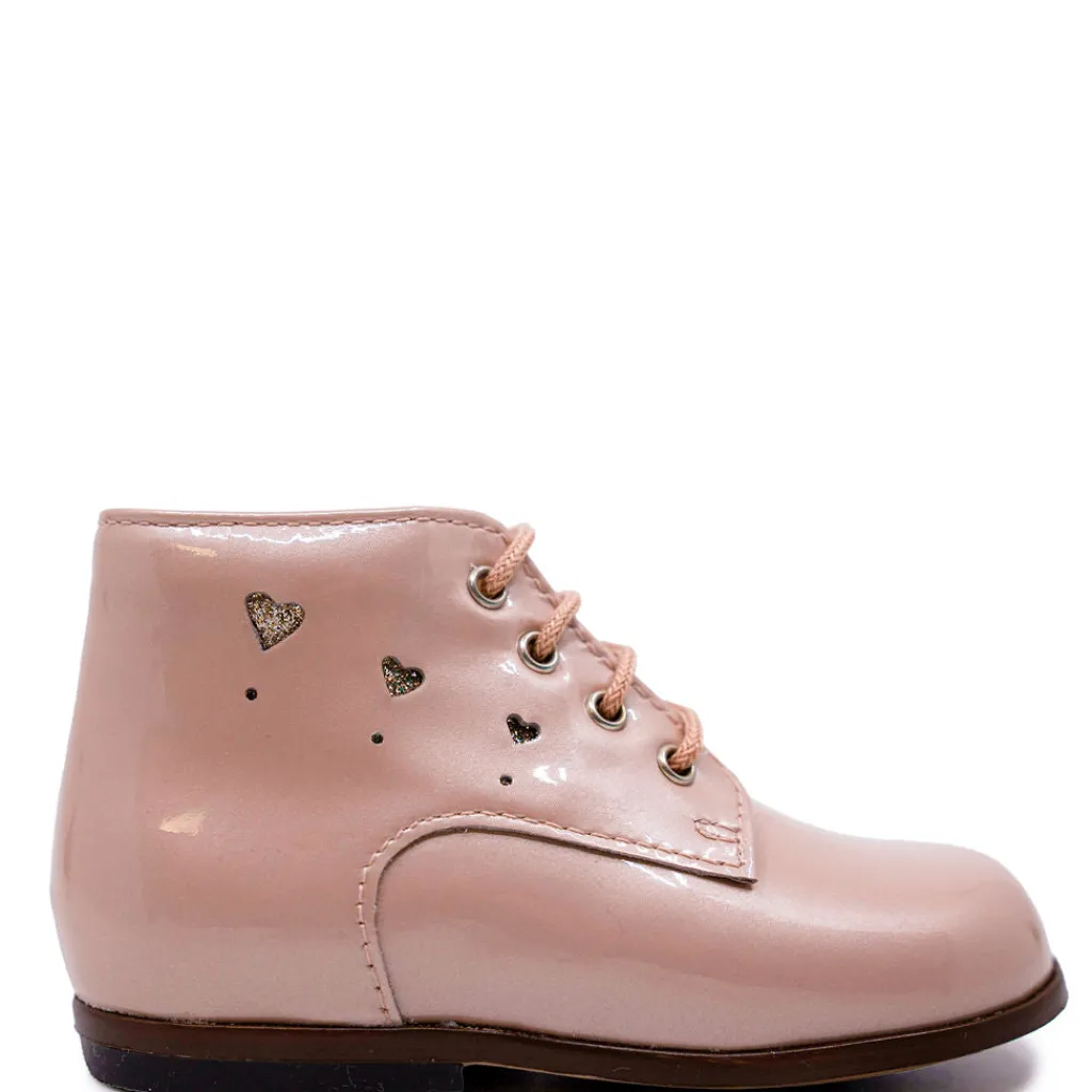Beberlis Pink Pearl Patent Heart Baby Bootie New