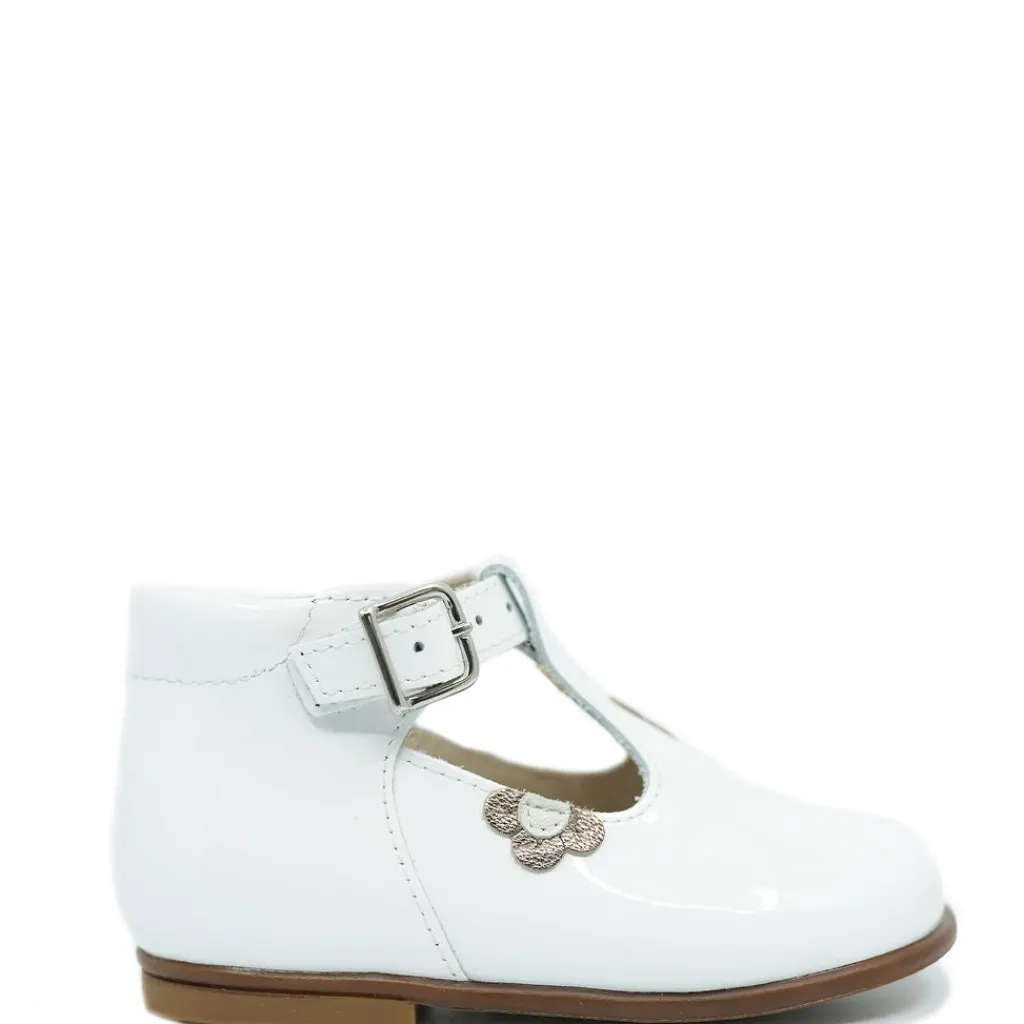 Beberlis White Patent Flower T Strap Baby Shoe Online