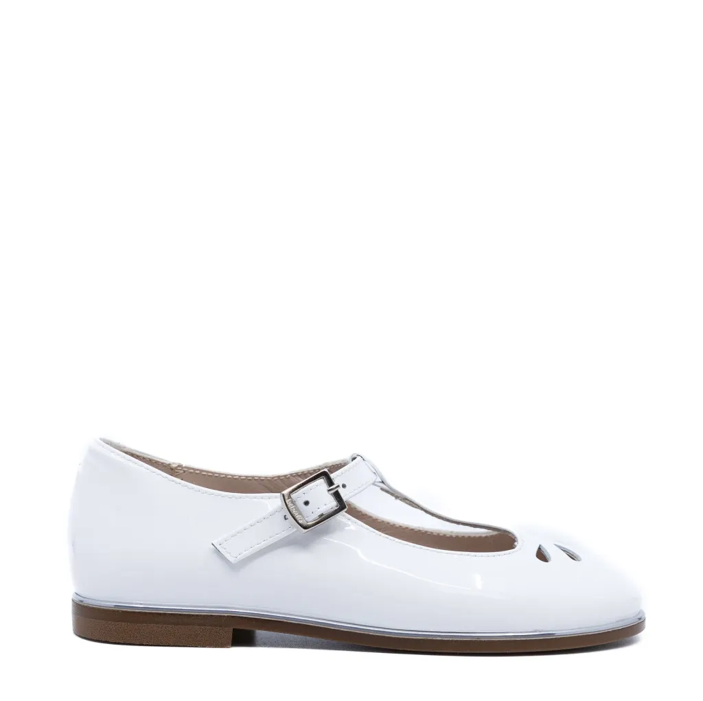 Beberlis White Patent Perforated T Strap Mary Jane Hot