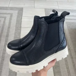 BluBlonc Black Pebbled Captoe Elastic Bootie New