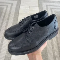 BluBlonc Black Pebbled Wingtip Lace Dress Shoe Hot