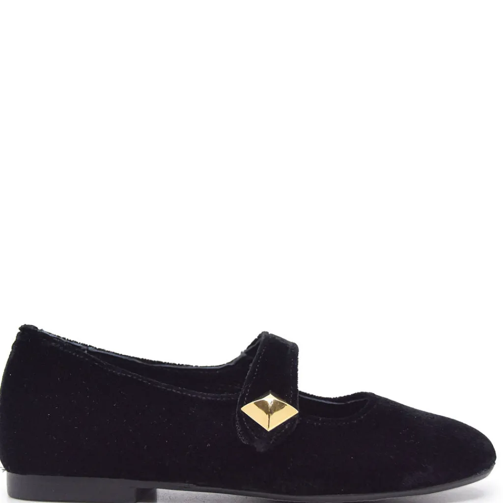 BluBlonc Black Velvet Stud Mary Jane Fashion