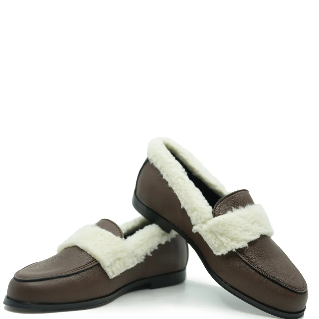 BluBlonc Brown and Ivory Shearling Loafer New