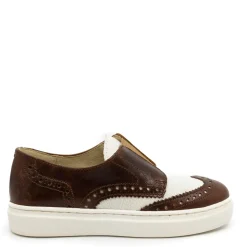 BluBlonc Brown and Linen Wingtip Slip On Sneaker Clearance