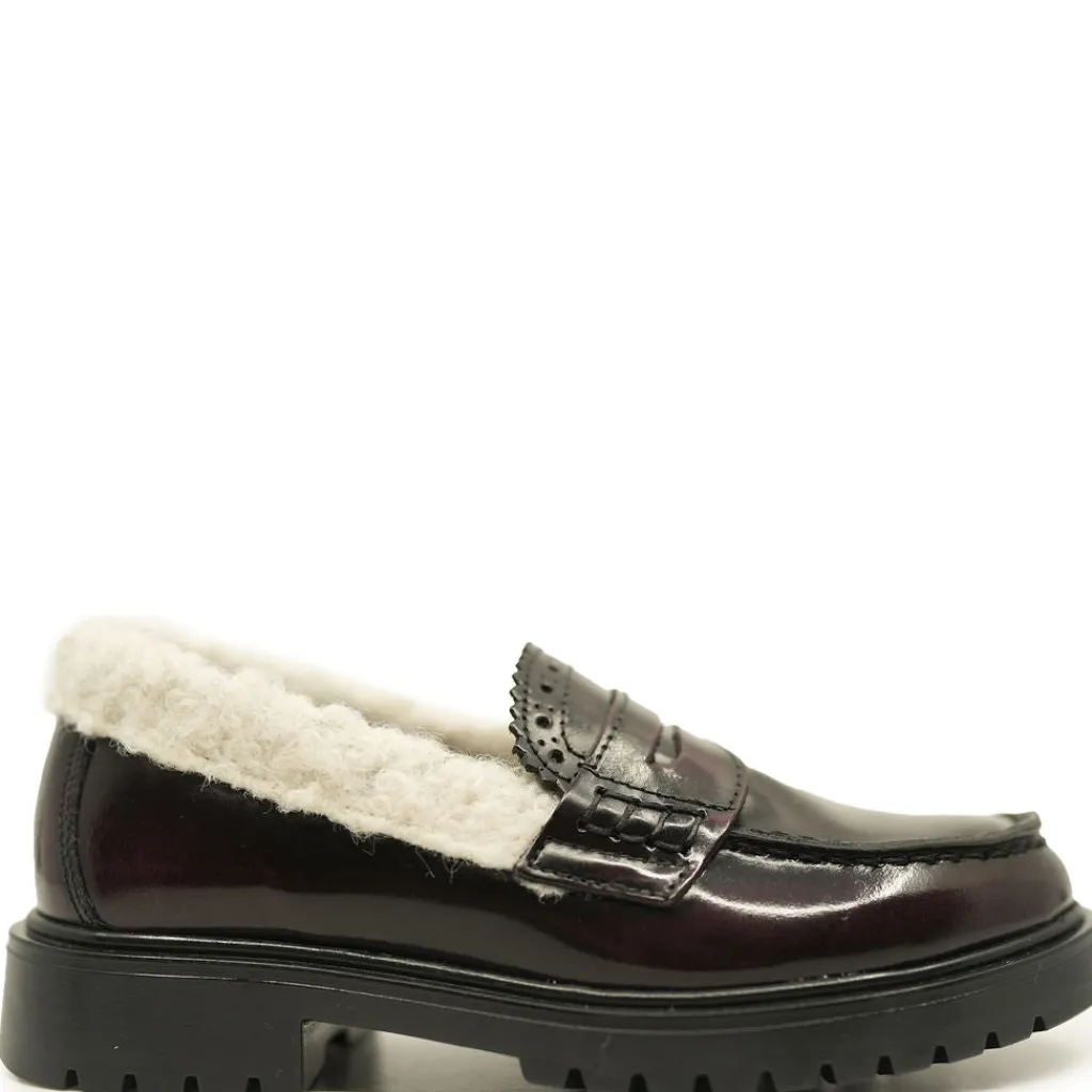 BluBlonc Burgundy Florentic Shearlng Chunky Loafer Discount