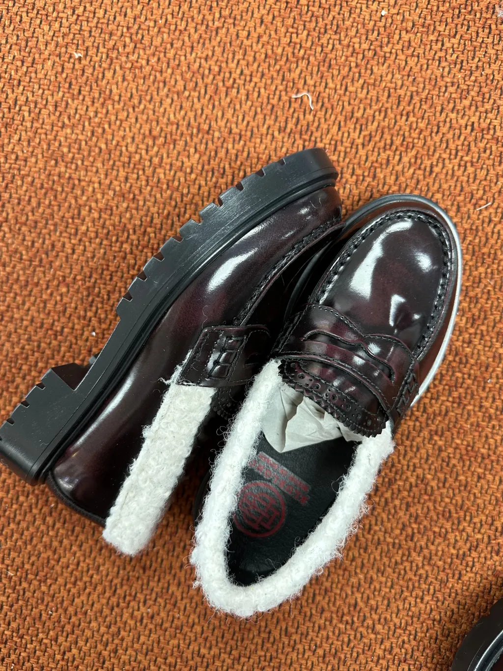 BluBlonc Burgundy Florentic Shearlng Chunky Loafer Discount