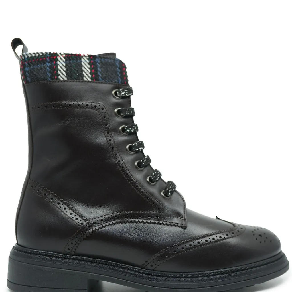 BluBlonc Dark Brown Plaid Cuff Wingtip Boot Sale