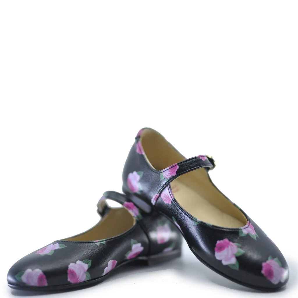 BluBlonc Flower Printed Leather Buckle Mary Jane Sale