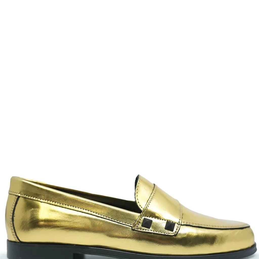 BluBlonc Gold Metal Stud Loafer Clearance