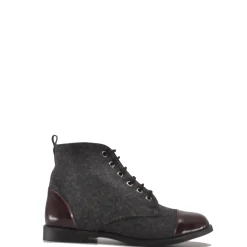BluBlonc Gray Wool and Burgundy Captoe Bootie Best